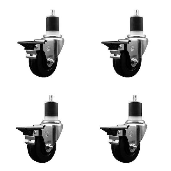 3.5'' Phenolic Swivel 1-7/8'' Expanding Stem Caster Set with Brake, 4PK